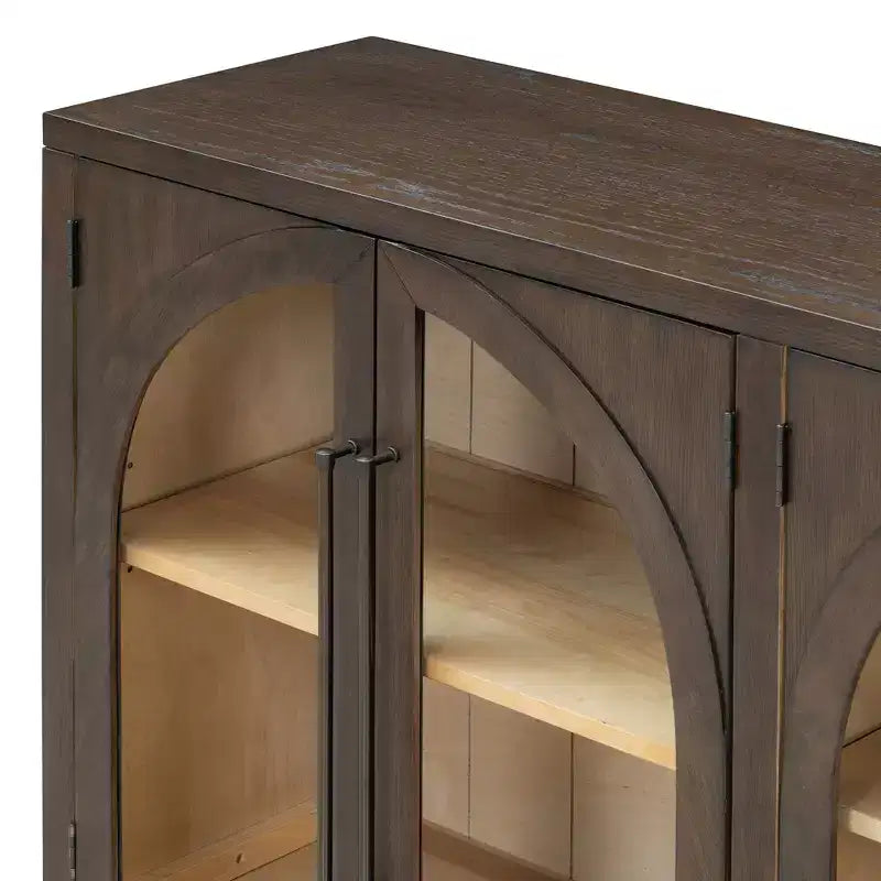 Bahut Okak avec 4 portes cintrées en verre et 4 étagères, meuble de rangement pour salon, salle à manger