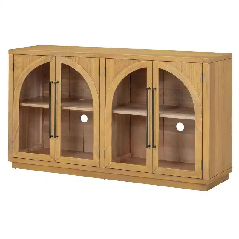 Bahut Okak avec 4 portes cintrées en verre et 4 étagères, meuble de rangement pour salon, salle à manger