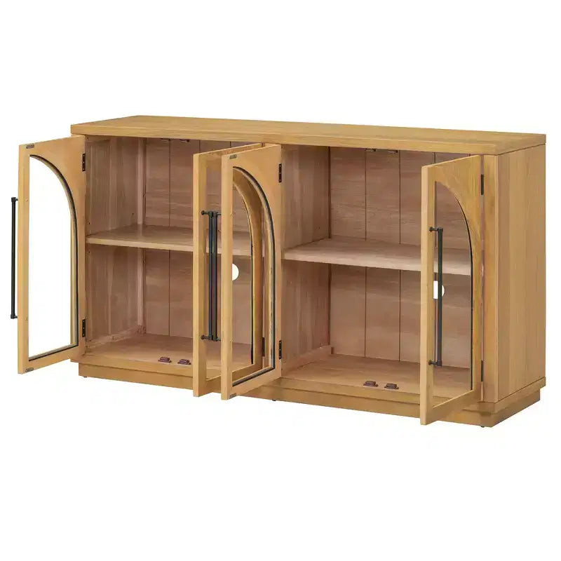 Bahut Okak avec 4 portes cintrées en verre et 4 étagères, meuble de rangement pour salon, salle à manger