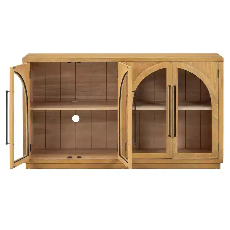 Bahut Okak avec 4 portes cintrées en verre et 4 étagères, meuble de rangement pour salon, salle à manger