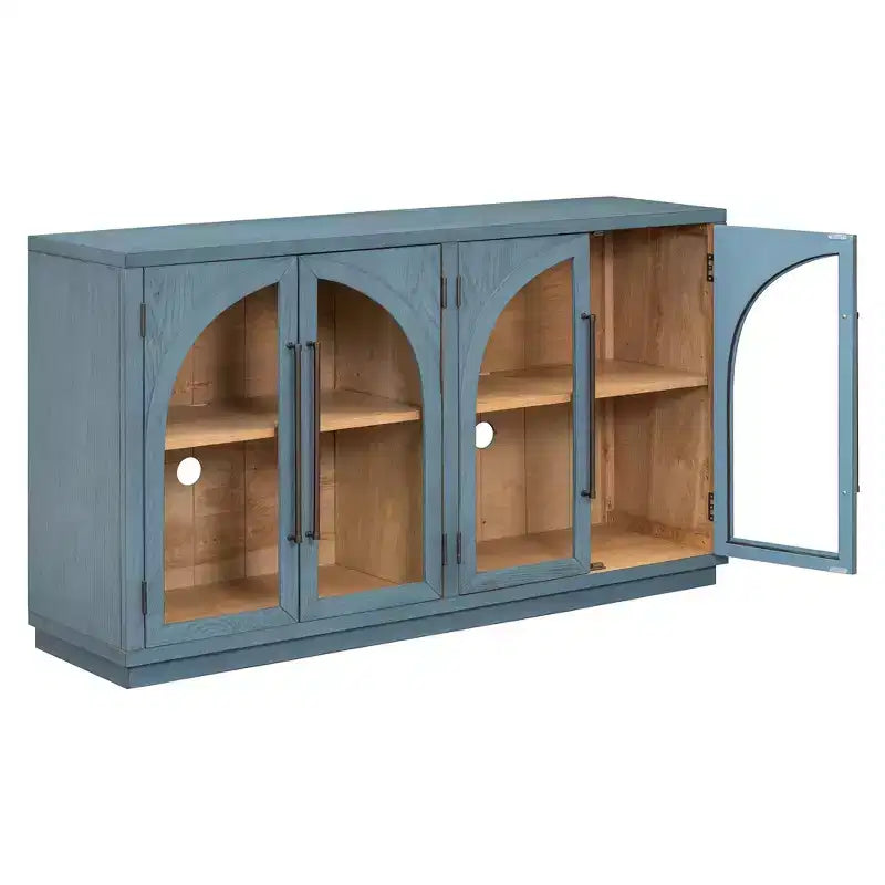 Bahut Okak avec 4 portes cintrées en verre et 4 étagères, meuble de rangement pour salon, salle à manger