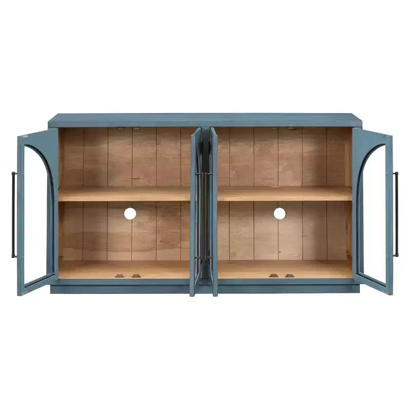 Bahut Okak avec 4 portes cintrées en verre et 4 étagères, meuble de rangement pour salon, salle à manger