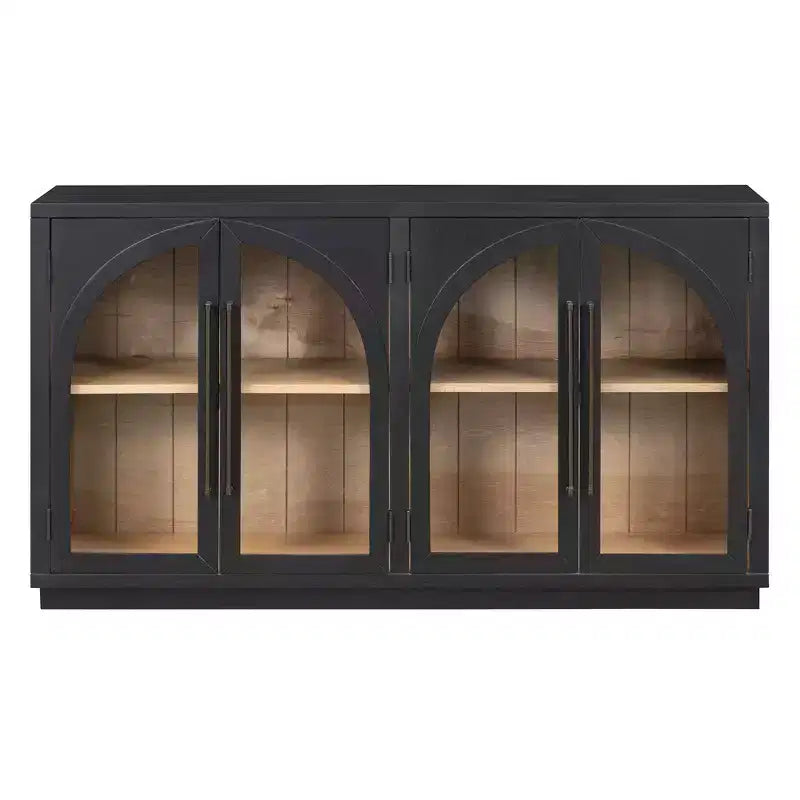 Bahut Okak avec 4 portes cintrées en verre et 4 étagères, meuble de rangement pour salon, salle à manger