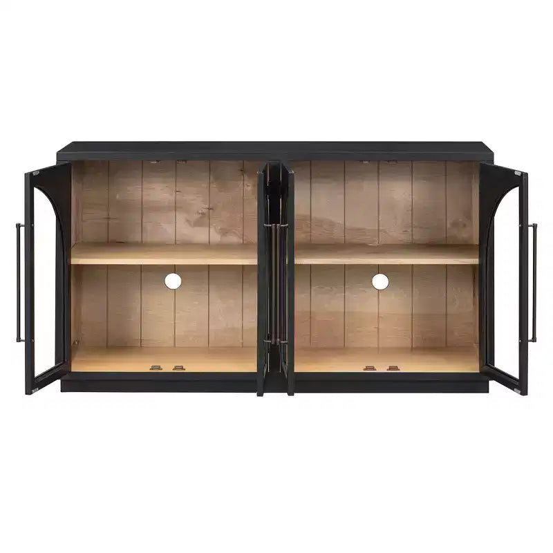 Bahut Okak avec 4 portes cintrées en verre et 4 étagères, meuble de rangement pour salon, salle à manger