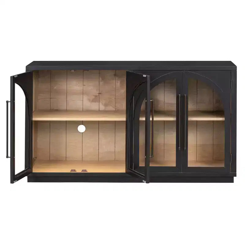 Bahut Okak avec 4 portes cintrées en verre et 4 étagères, meuble de rangement pour salon, salle à manger