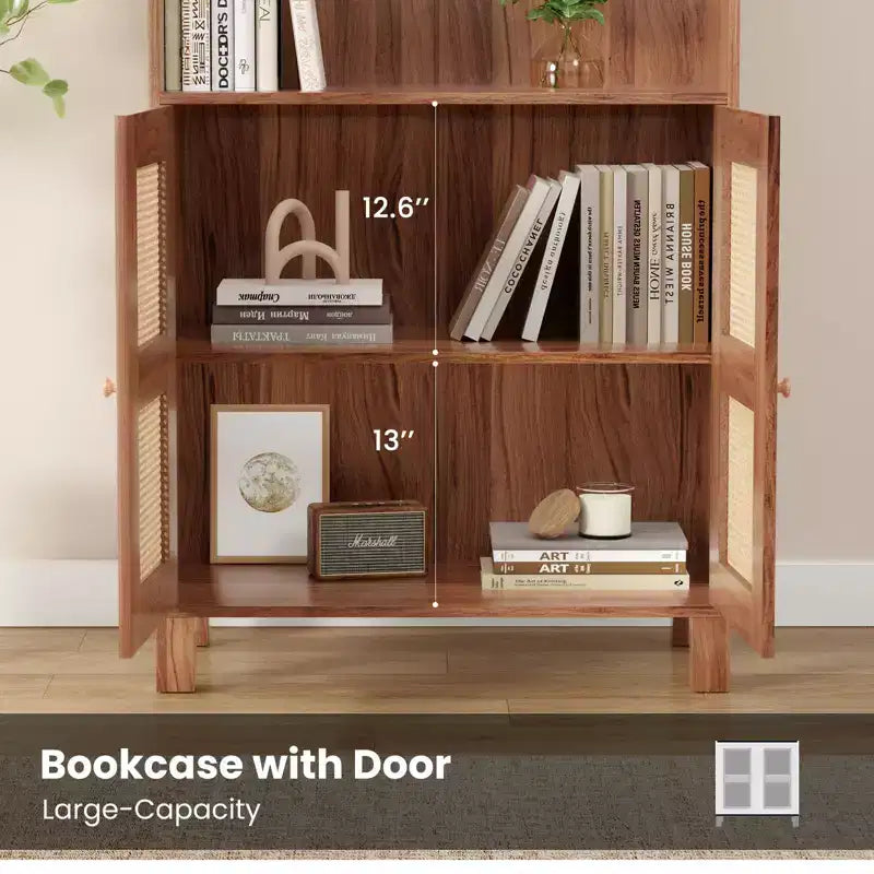 Okak Buffet bas minimaliste, Meuble d'appoint avec 2 portes et 5 étagères, Meuble de rangement pour Salon, Entrée, Couloir