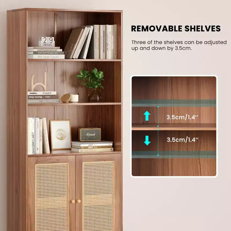 Okak Buffet bas minimaliste, Meuble d'appoint avec 2 portes et 5 étagères, Meuble de rangement pour Salon, Entrée, Couloir