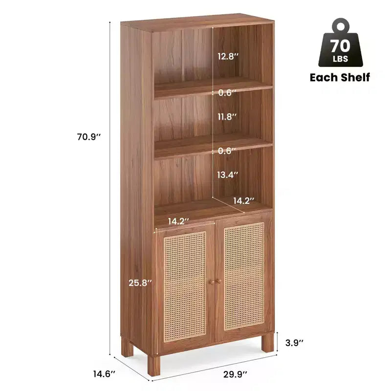 Okak Buffet bas minimaliste, Meuble d'appoint avec 2 portes et 5 étagères, Meuble de rangement pour Salon, Entrée, Couloir