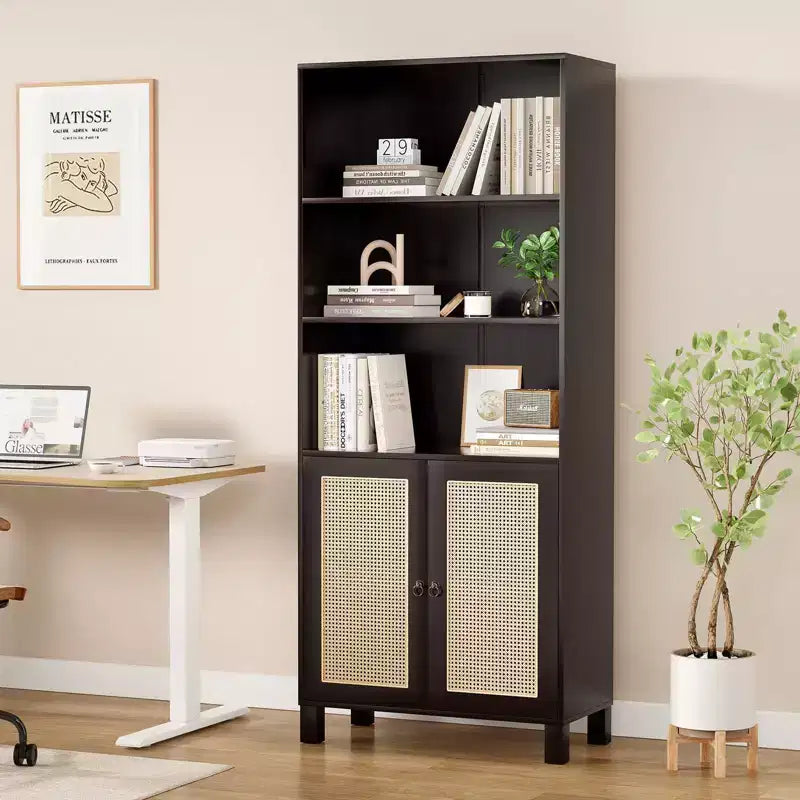 Okak Buffet bas minimaliste, Meuble d'appoint avec 2 portes et 5 étagères, Meuble de rangement pour Salon, Entrée, Couloir