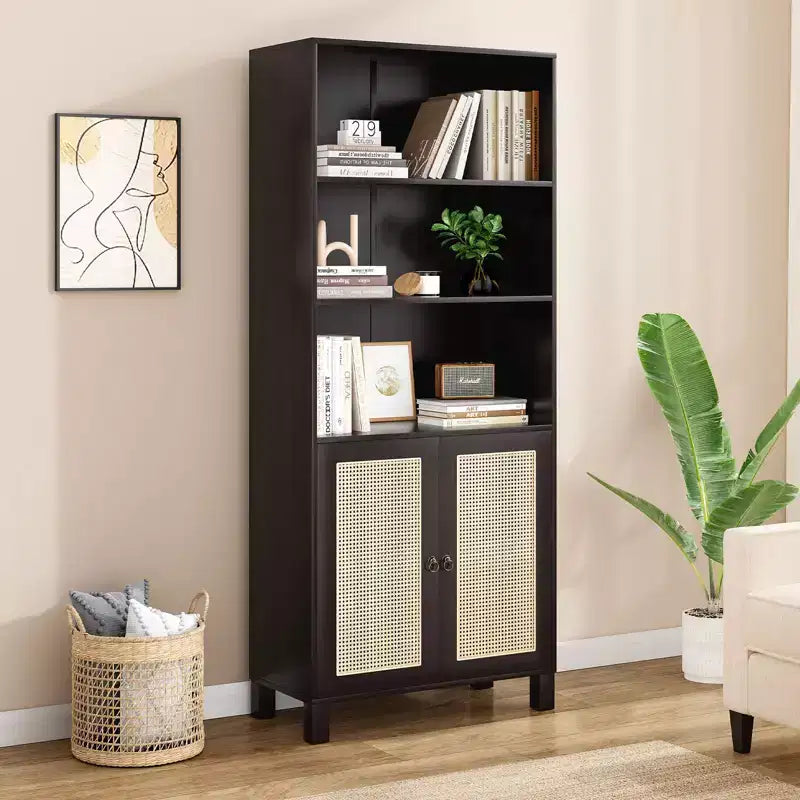 Okak Buffet bas minimaliste, Meuble d'appoint avec 2 portes et 5 étagères, Meuble de rangement pour Salon, Entrée, Couloir