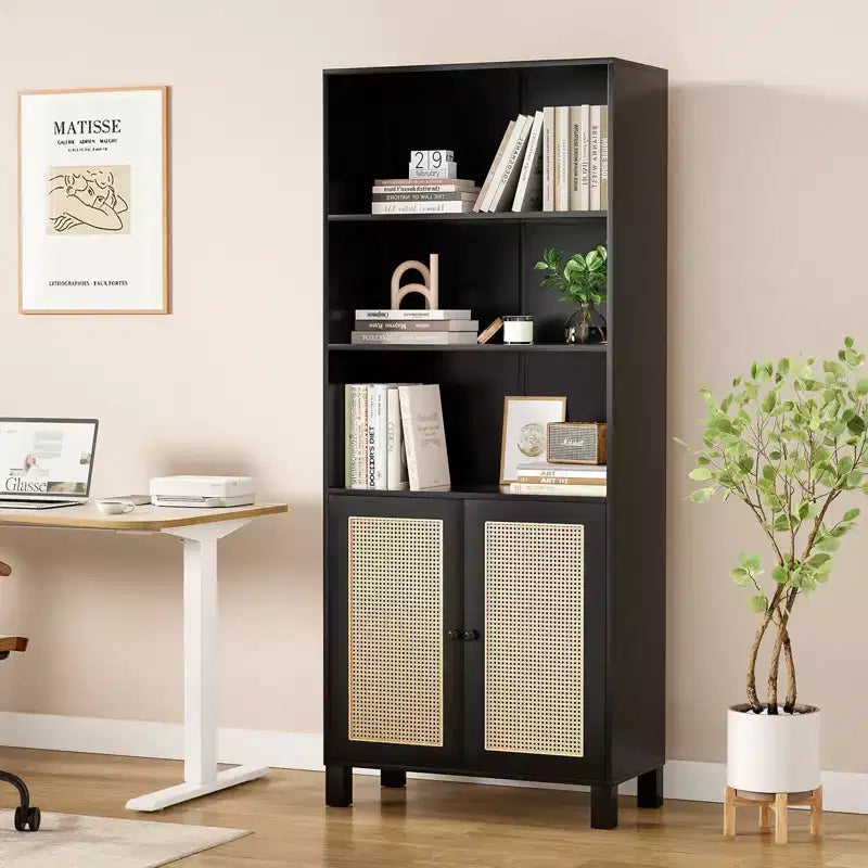 Okak Buffet bas minimaliste, Meuble d'appoint avec 2 portes et 5 étagères, Meuble de rangement pour Salon, Entrée, Couloir