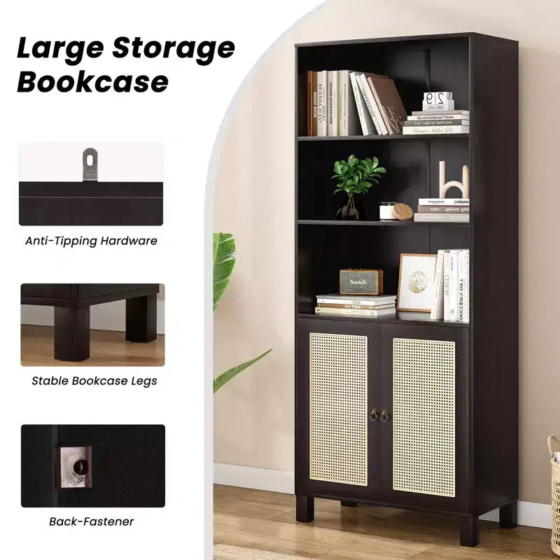Okak Buffet bas minimaliste, Meuble d'appoint avec 2 portes et 5 étagères, Meuble de rangement pour Salon, Entrée, Couloir