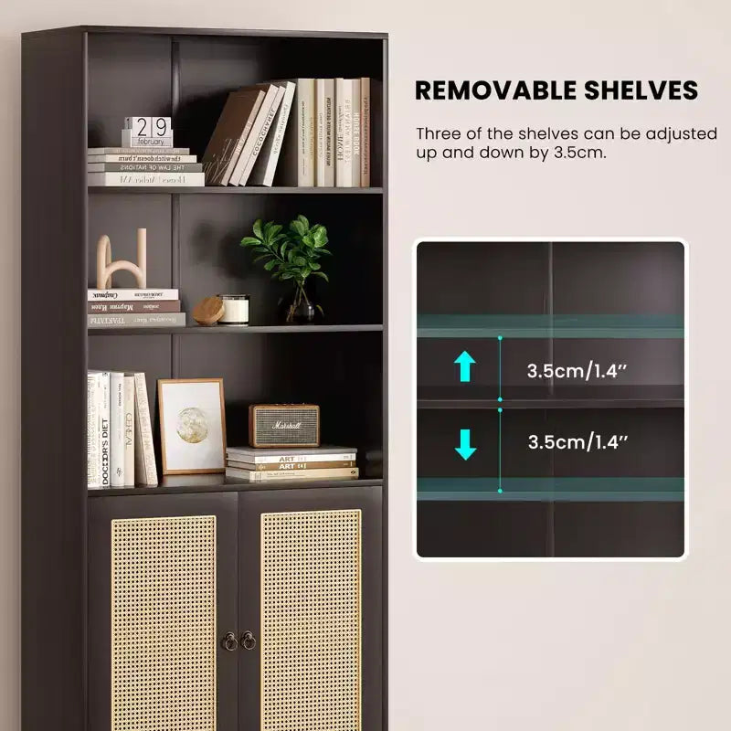 Okak Buffet bas minimaliste, Meuble d'appoint avec 2 portes et 5 étagères, Meuble de rangement pour Salon, Entrée, Couloir