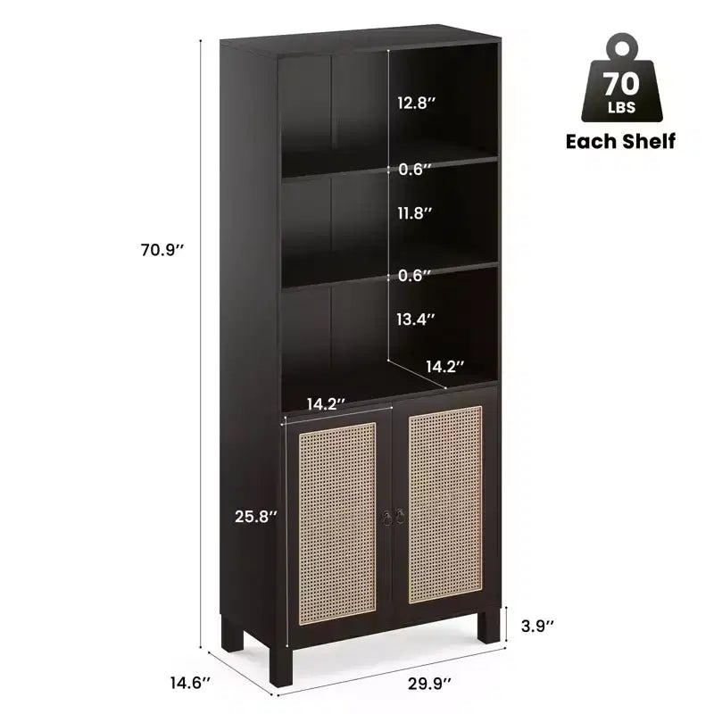 Okak Buffet bas minimaliste, Meuble d'appoint avec 2 portes et 5 étagères, Meuble de rangement pour Salon, Entrée, Couloir