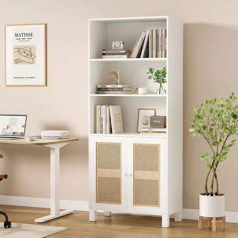 Okak Buffet bas minimaliste, Meuble d'appoint avec 2 portes et 5 étagères, Meuble de rangement pour Salon, Entrée, Couloir