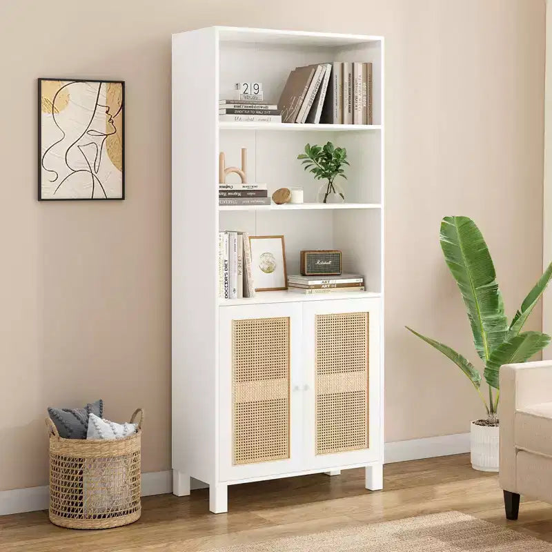 Okak Buffet bas minimaliste, Meuble d'appoint avec 2 portes et 5 étagères, Meuble de rangement pour Salon, Entrée, Couloir