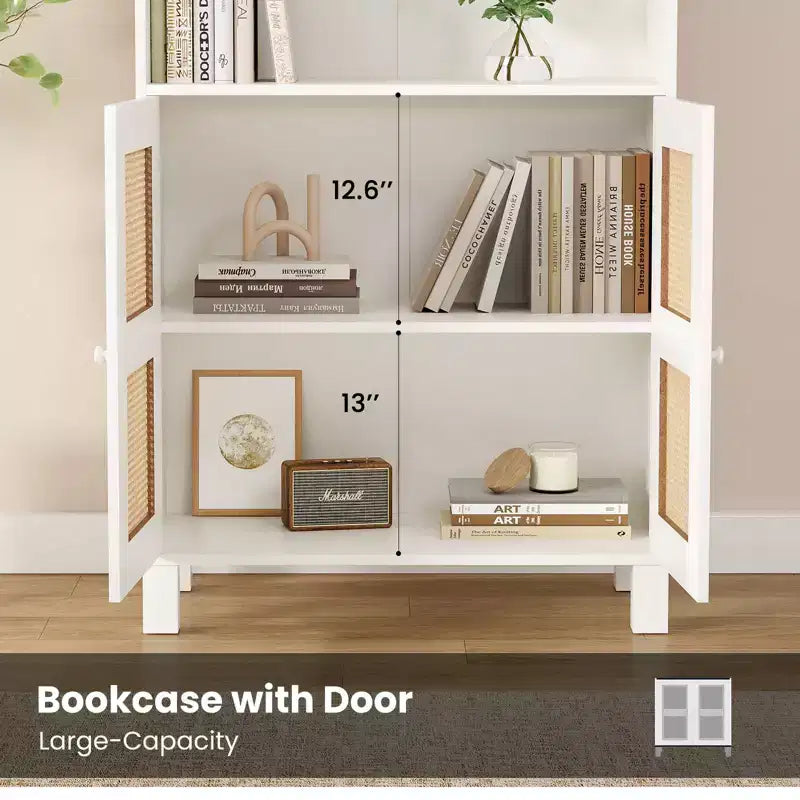 Okak Buffet bas minimaliste, Meuble d'appoint avec 2 portes et 5 étagères, Meuble de rangement pour Salon, Entrée, Couloir