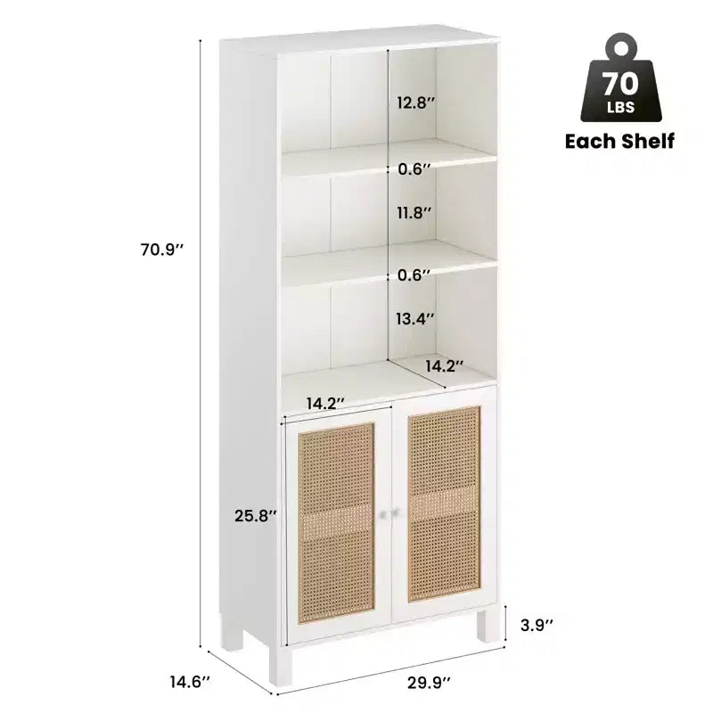 Okak Buffet bas minimaliste, Meuble d'appoint avec 2 portes et 5 étagères, Meuble de rangement pour Salon, Entrée, Couloir