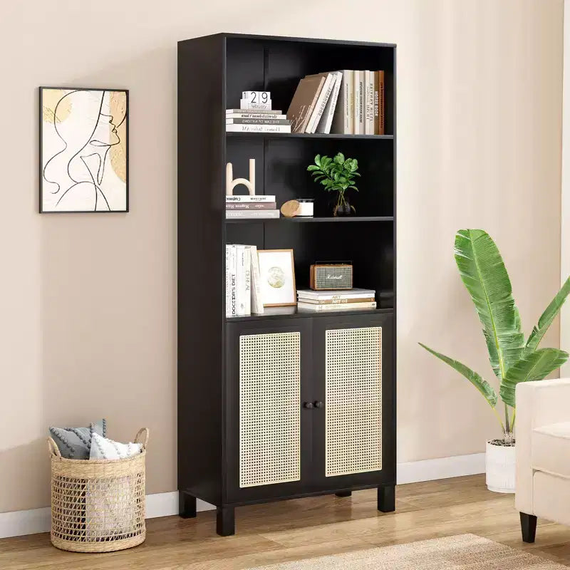 Okak Buffet bas minimaliste, Meuble d'appoint avec 2 portes et 5 étagères, Meuble de rangement pour Salon, Entrée, Couloir