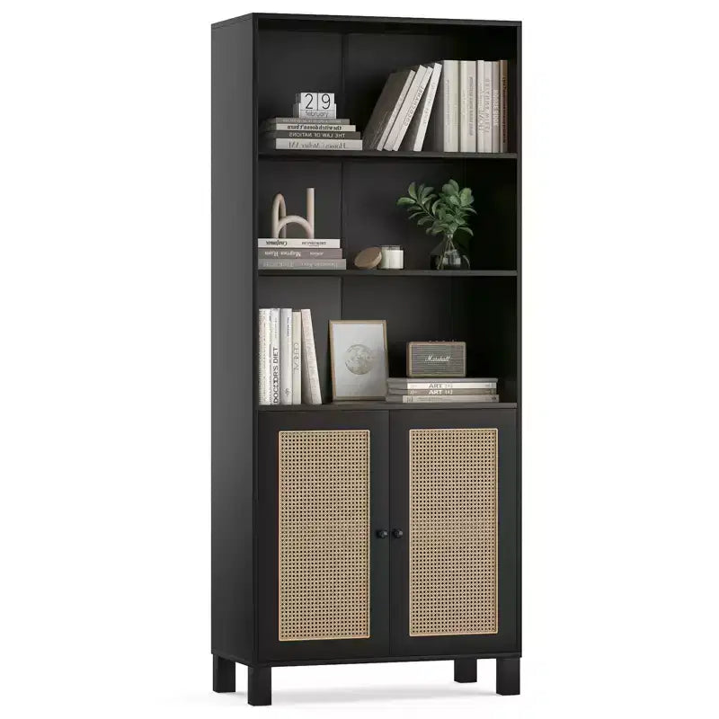 Okak Buffet bas minimaliste, Meuble d'appoint avec 2 portes et 5 étagères, Meuble de rangement pour Salon, Entrée, Couloir