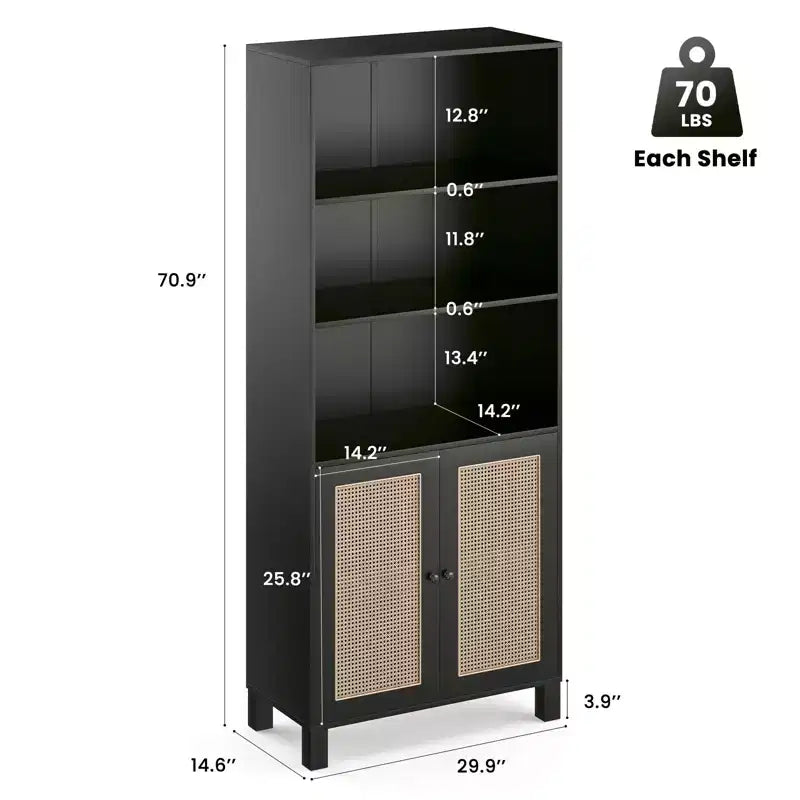 Okak Buffet bas minimaliste, Meuble d'appoint avec 2 portes et 5 étagères, Meuble de rangement pour Salon, Entrée, Couloir