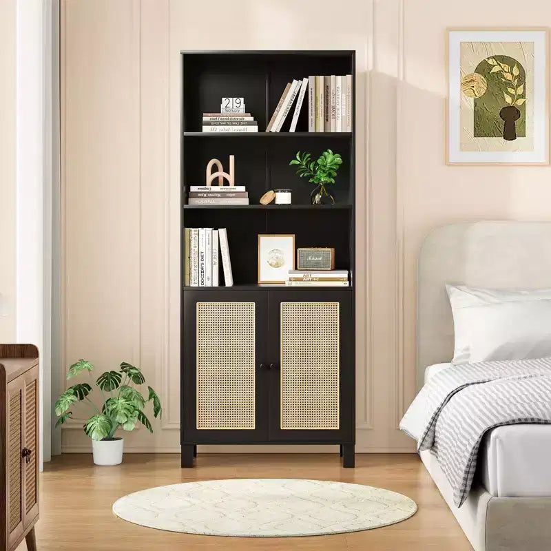 Okak Buffet bas minimaliste, Meuble d'appoint avec 2 portes et 5 étagères, Meuble de rangement pour Salon, Entrée, Couloir