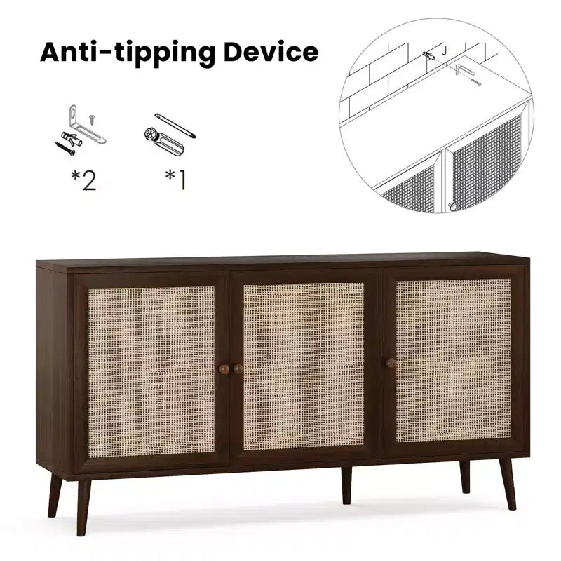 Bahut Okak, meuble d'appoint avec 3 portes et 3 étagères, meuble de rangement pour salon, entrée, couloir, bureau