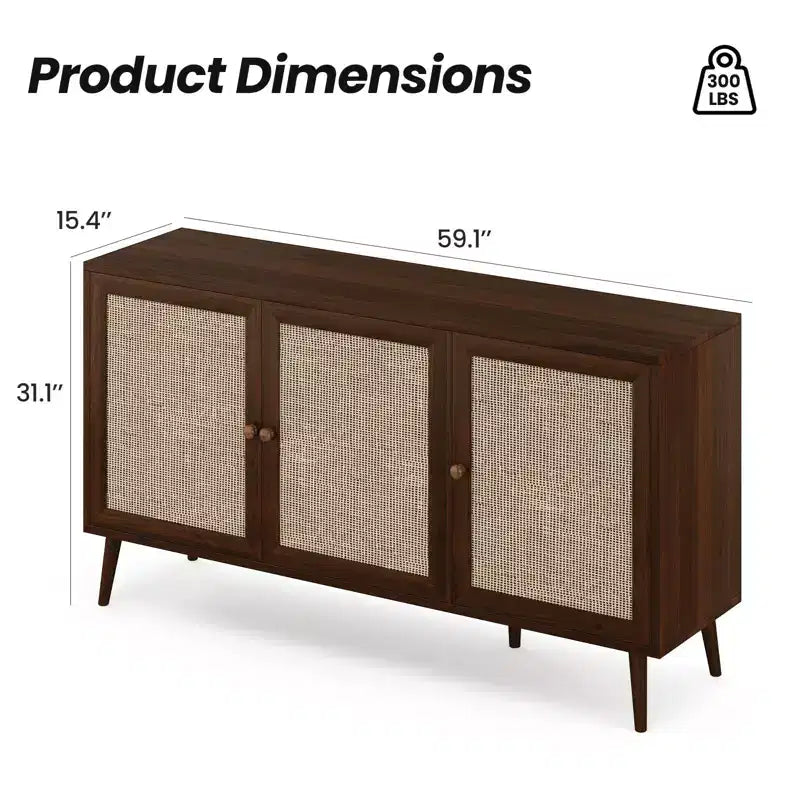 Bahut Okak, meuble d'appoint avec 3 portes et 3 étagères, meuble de rangement pour salon, entrée, couloir, bureau