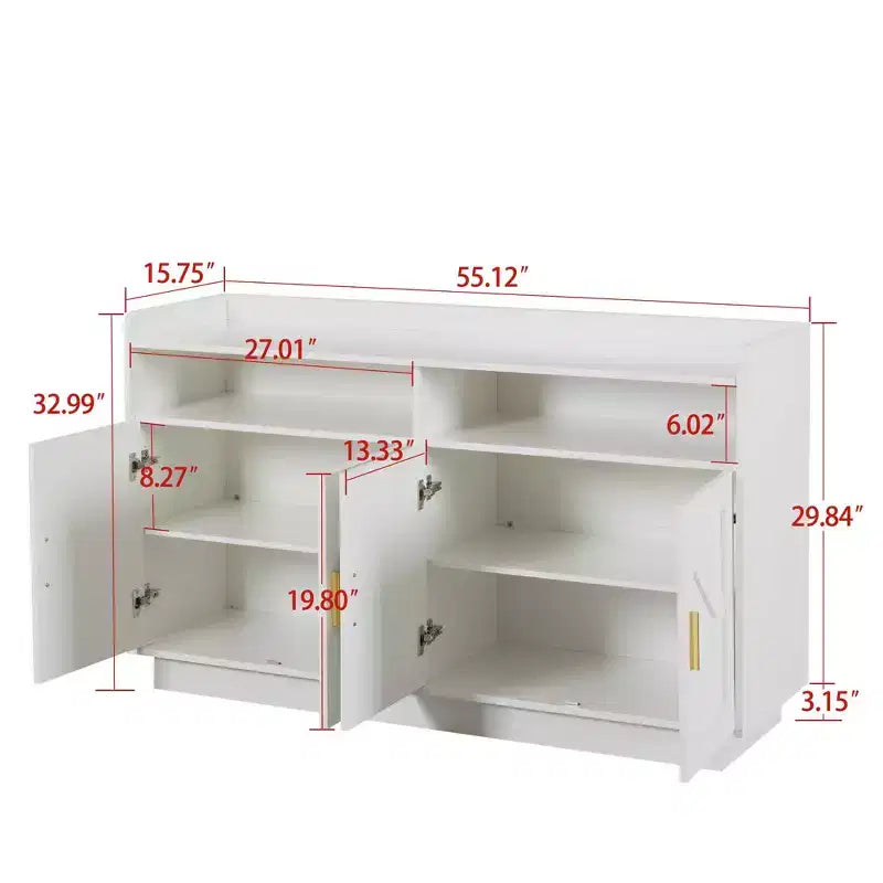 Mobile credenza Okak, credenza a buffet con 4 ante e 2 cassetti, maniglia in metallo, mobile contenitore per soggiorno, sala da pranzo, cucina