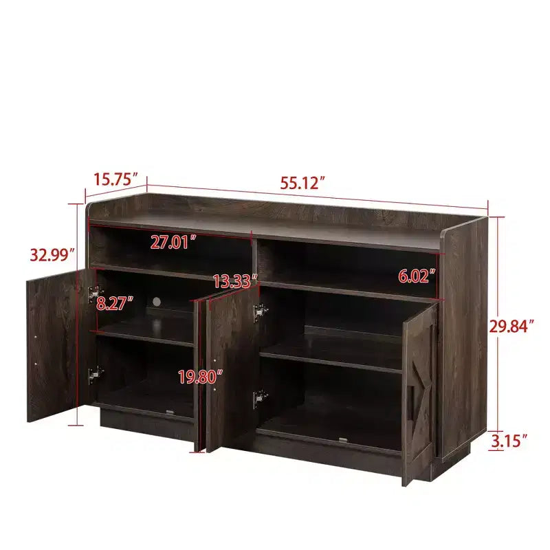 Mobile credenza Okak, credenza a buffet con 4 ante e 2 cassetti, maniglia in metallo, mobile contenitore per soggiorno, sala da pranzo, cucina