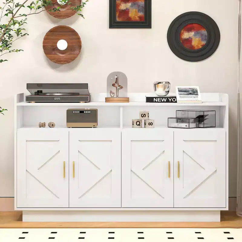 Okak Sideboard Cabinet, Bufft Cabinet with 4 Doors and 2 Drawers, Metal Handle, Storage Cabinet for Living Room, Dining Room, Kitchen