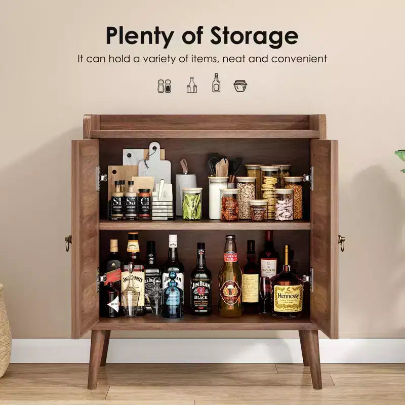 Mobile credenza Okak, credenza buffet con 2 ante decorate in rattan, mobile contenitore per soggiorno, sala da pranzo, cucina
