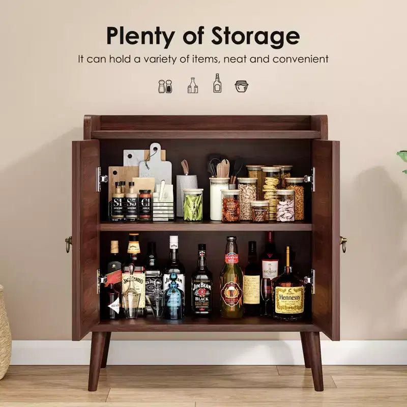 Mobile credenza Okak, credenza buffet con 2 ante decorate in rattan, mobile contenitore per soggiorno, sala da pranzo, cucina