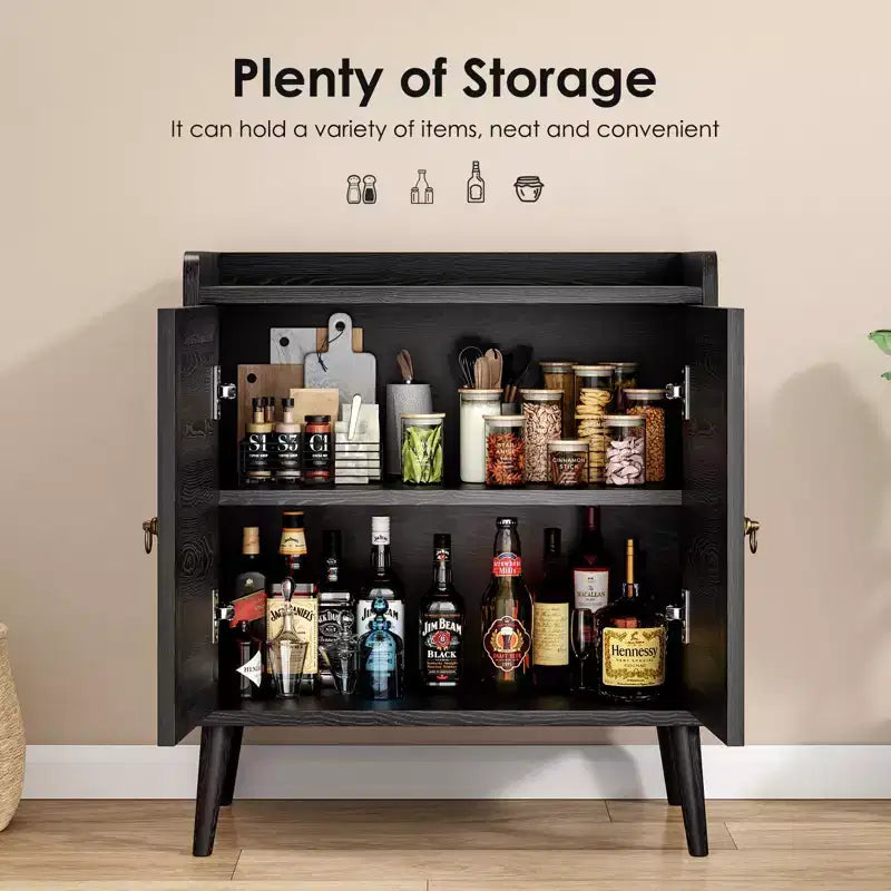 Mobile credenza Okak, credenza buffet con 2 ante decorate in rattan, mobile contenitore per soggiorno, sala da pranzo, cucina