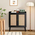 Mobile credenza Okak, credenza buffet con 2 ante decorate in rattan, mobile contenitore per soggiorno, sala da pranzo, cucina