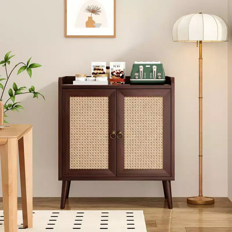 Okak Sideboard Cabinet, Buffet Cabinet with 2 Rattan Decorated Doors, Storage Cabinet for Living Room, Dining Room, Kitchen