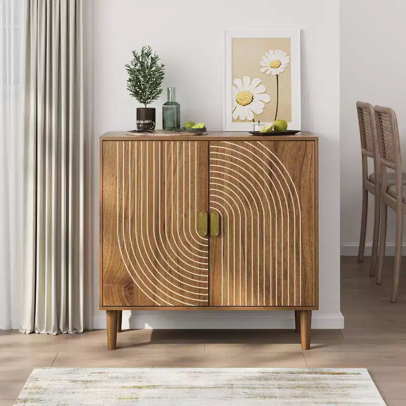 Okak Modern Sideboard Cabinet, Freestadning Bufft Cabinet with 2 Doors, Storage Cabinet for Living Room, Dining Room, Kitchen