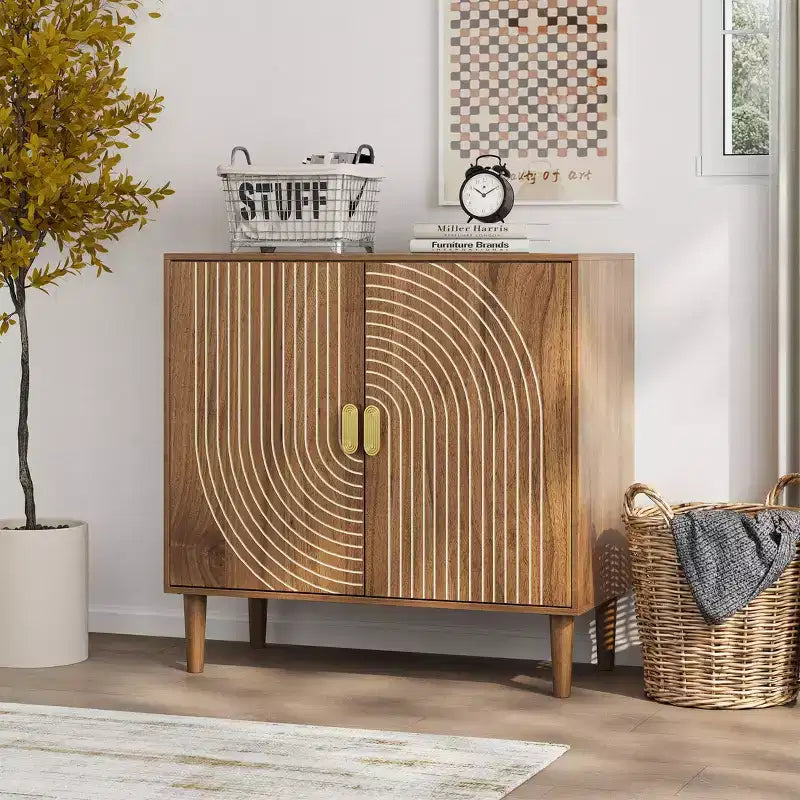 Mobile Credenza Moderno Okak, Mobile Buffet Indipendente Freestadning con 2 Ante, Armadio Contenitore per Soggiorno, Sala da Pranzo, Cucina