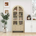 Okak Arched Display Cabinet, Sideboard Cabinet with 2 Doors and 2 Drawers, Freestanding Cabinet for Living Room, Dining Room, Office, Natural