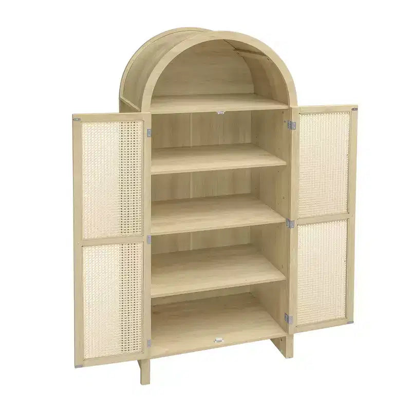Meuble de Rangement Okak avec Arc, Buffet avec 2 Portes et 2 Tiroirs, Armoire Autonome pour Salon, Salle à Manger, Bureau, Naturel