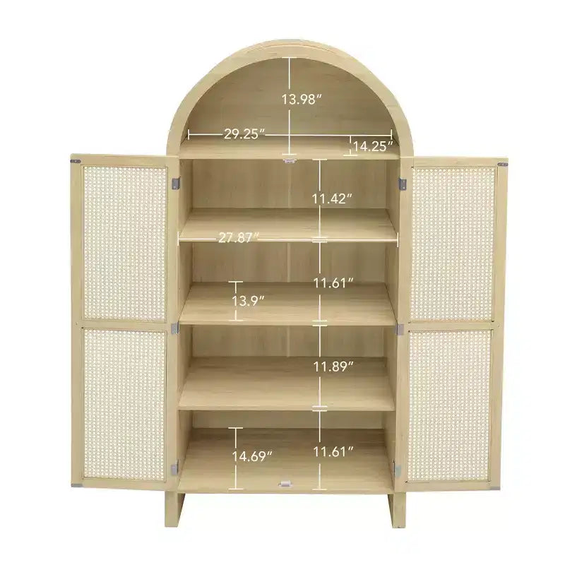 Meuble de Rangement Okak avec Arc, Buffet avec 2 Portes et 2 Tiroirs, Armoire Autonome pour Salon, Salle à Manger, Bureau, Naturel