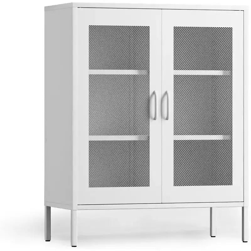 Okak Armadietto/Vetrinetta in metallo, Credenza con 3 ripiani, Armadietto/Mobiletto contenitore autoportante per Soggiorno, Corridoio e Ufficio