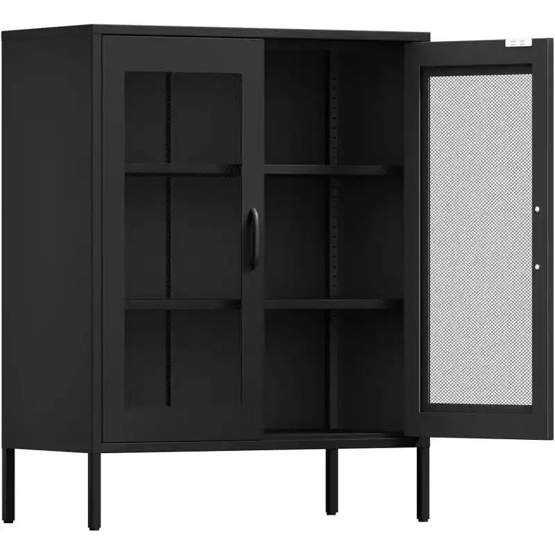 Okak Armadietto/Vetrinetta in metallo, Credenza con 3 ripiani, Armadietto/Mobiletto contenitore autoportante per Soggiorno, Corridoio e Ufficio