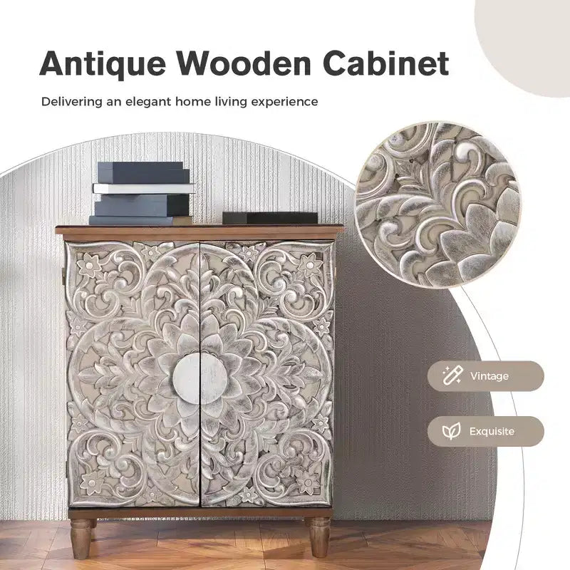 Captiva Designs Credenza da Buffet Antica Argento con Intagli Floreali e Ante per Soggiorno, Ingresso
