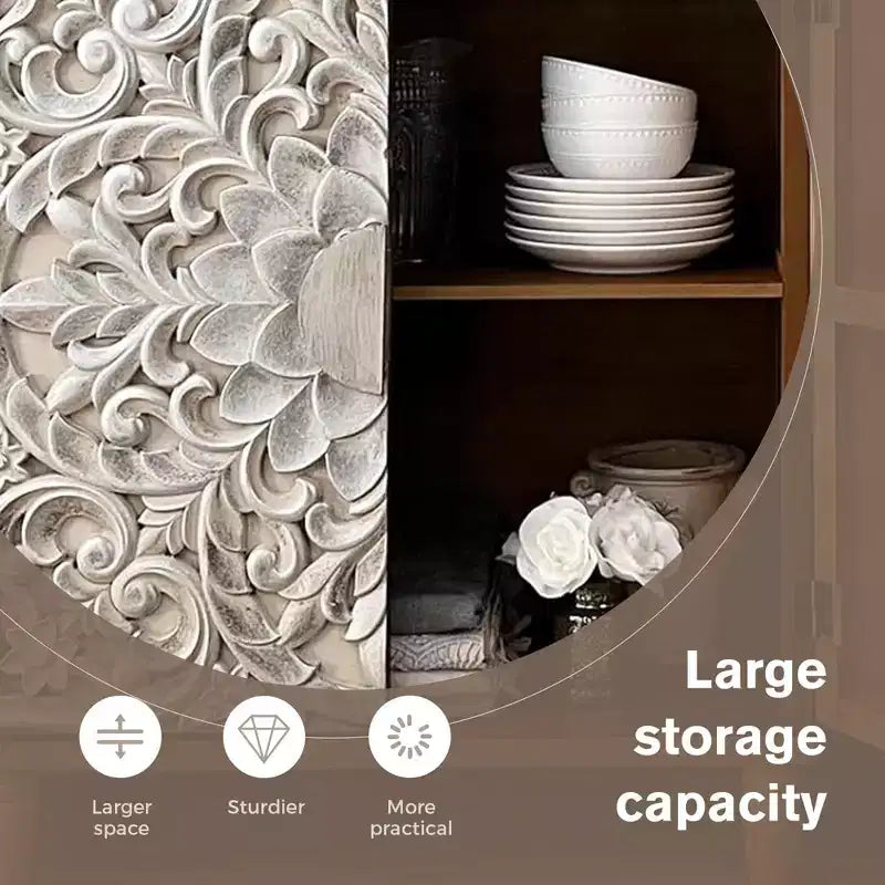 Captiva Designs Credenza da Buffet Antica Argento con Intagli Floreali e Ante per Soggiorno, Ingresso