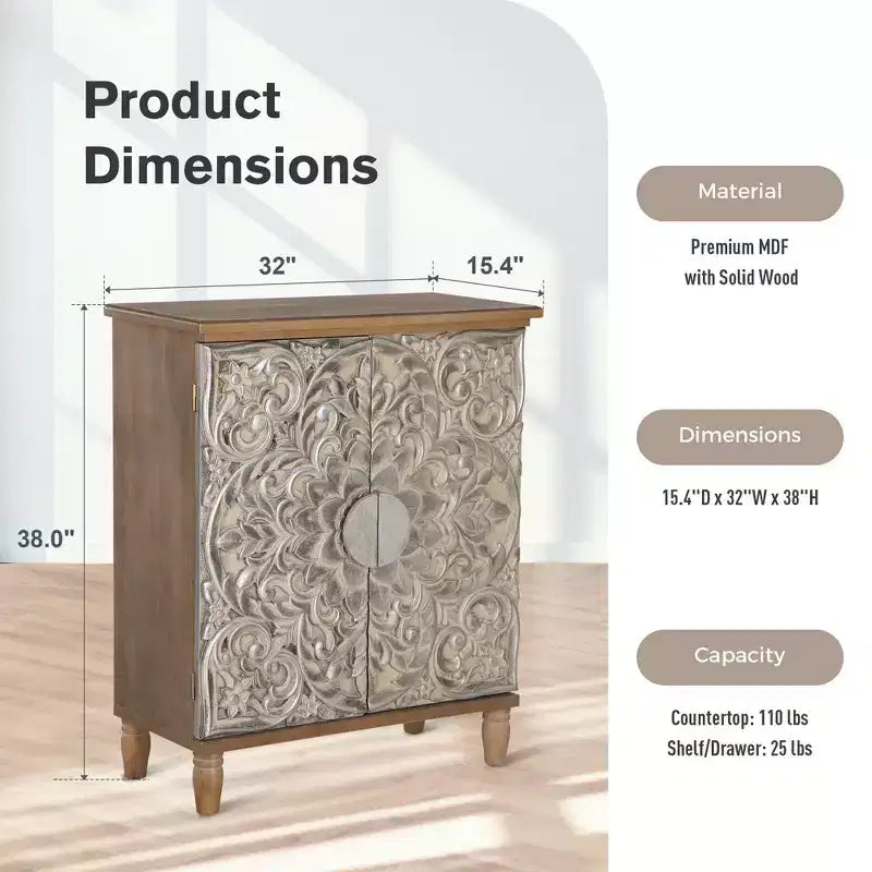 Captiva Designs Credenza da Buffet Antica Argento con Intagli Floreali e Ante per Soggiorno, Ingresso