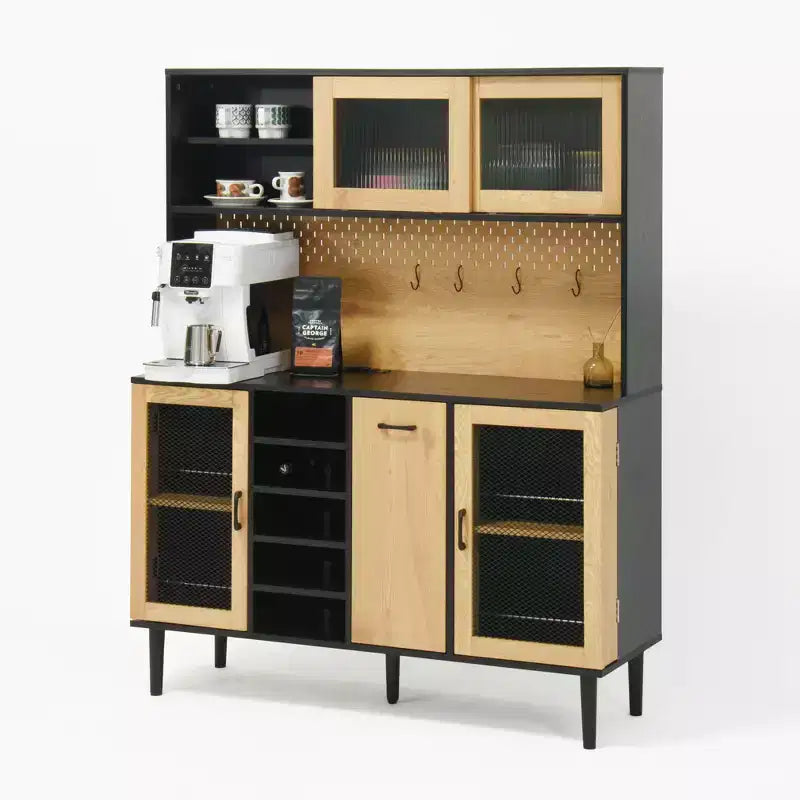Buffet en bois Okak avec 4 portes et 2 tiroirs, meuble de rangement pour salon, salle à manger, cuisine