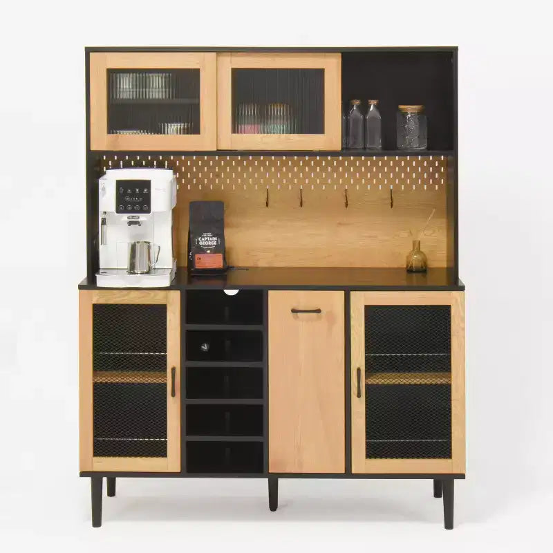 Buffet en bois Okak avec 4 portes et 2 tiroirs, meuble de rangement pour salon, salle à manger, cuisine
