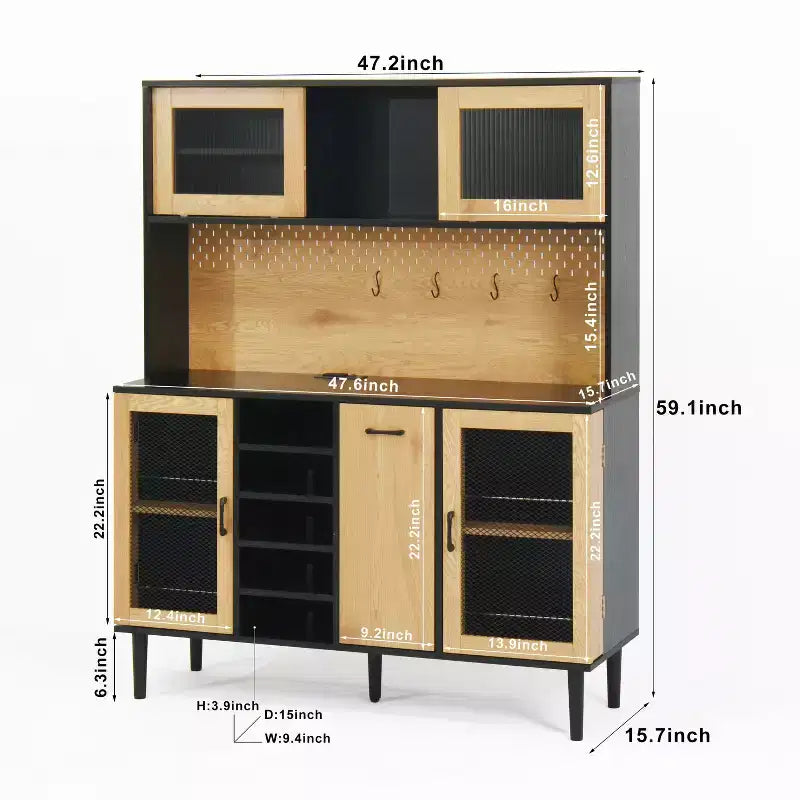 Buffet en bois Okak avec 4 portes et 2 tiroirs, meuble de rangement pour salon, salle à manger, cuisine