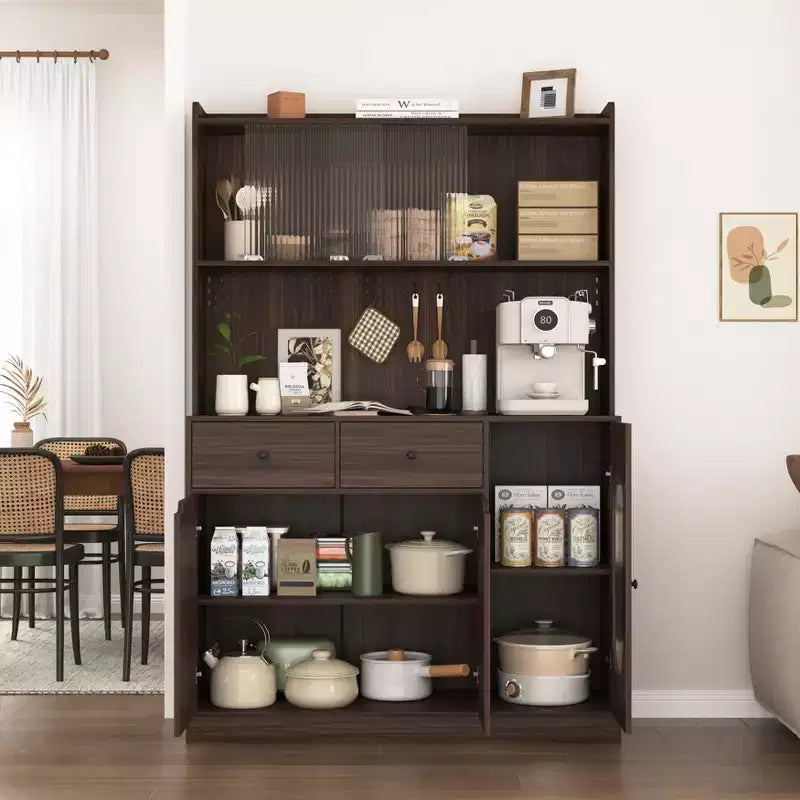 Buffet en bois Okak avec 4 portes et 2 tiroirs, meuble de rangement pour salon, salle à manger, cuisine